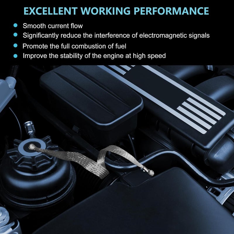 Jeyoon 5PCS Universal Automotive Ground Strap,3pcs 10"x1/2" & 2pcs 13"x1/2" Tinned Copper Vehicle Grounding Cable Straps,Automotive Engine Braided Copper Ground Strap with 5/16" Rings Terminal Plugs - Image 5